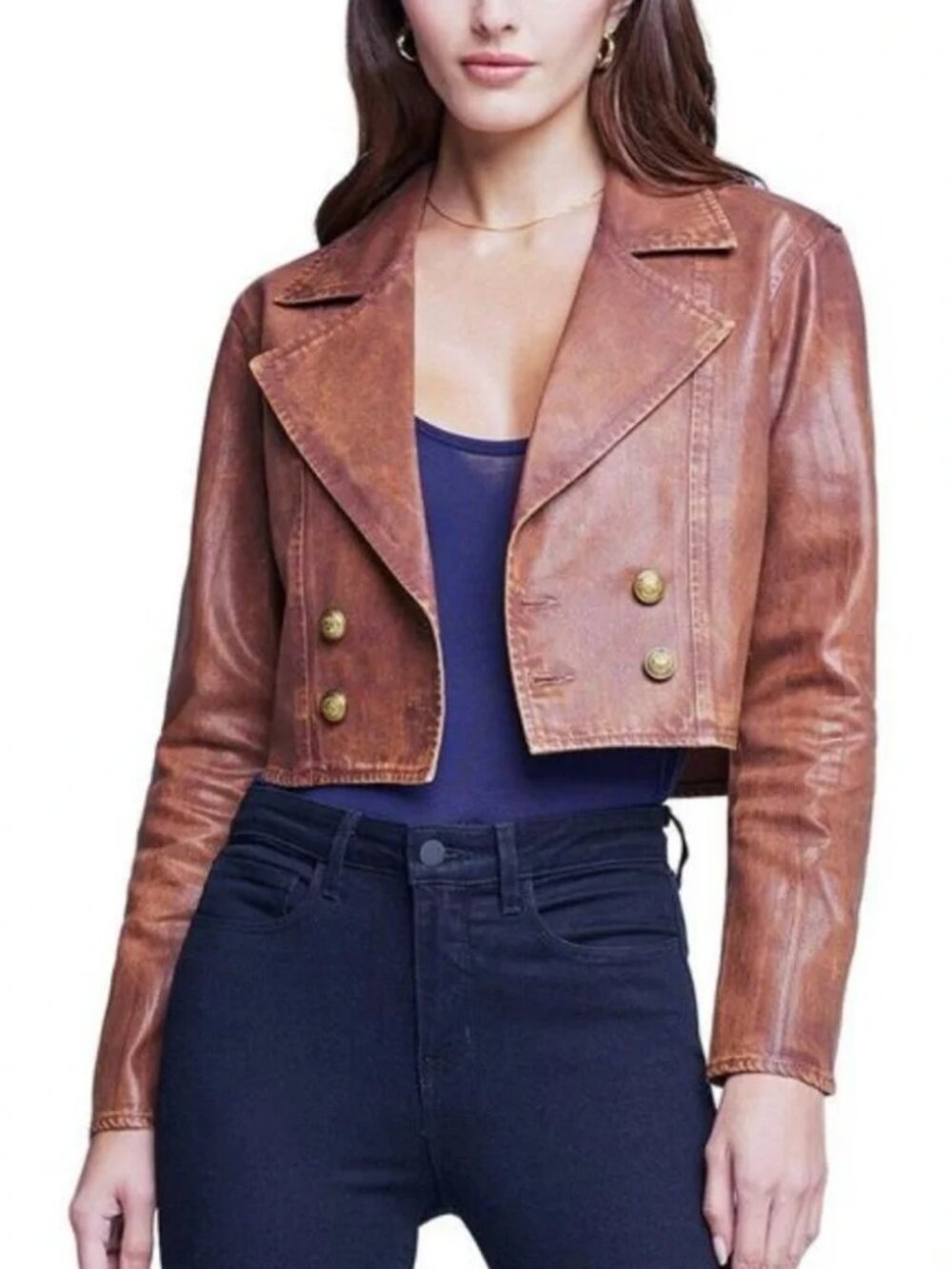 NWT Womens L'Agence Henna Mineral Coated (Item-303) Laverne Crop Biker Jacket XS